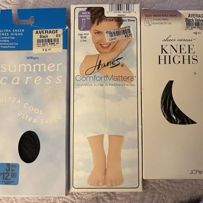 Lot Of 3 NEW Packages Of Knee Hose Average Black